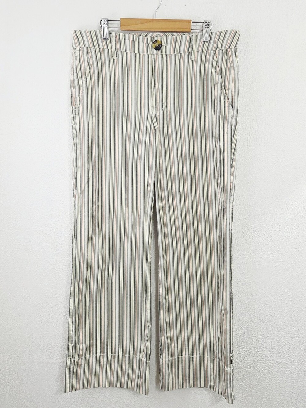 Cabi 5870 convertible trouser pants khaki olive striped women's size 10